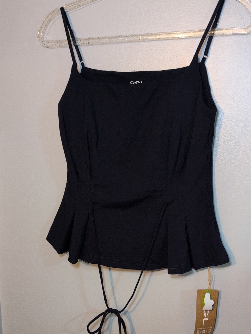 OGL Black Peplum Camisole with Tie Back